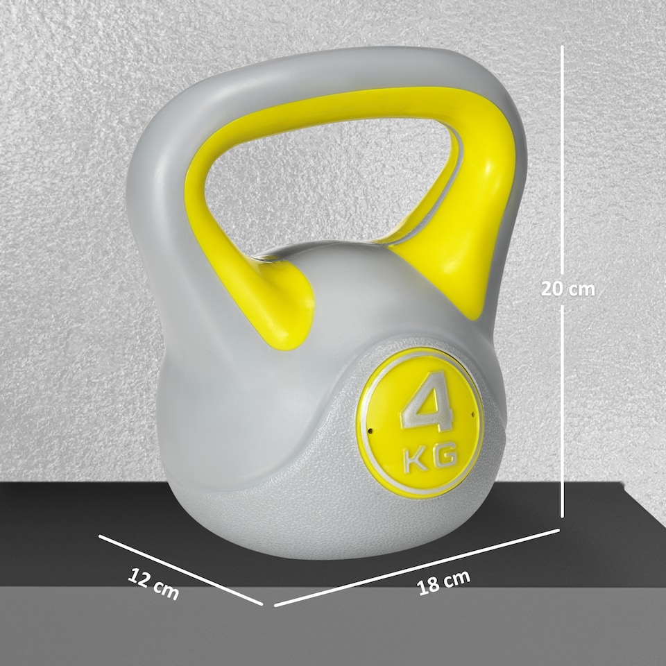 image 1 of SPORTNOW 4kg Kettle Bell with Handle for Home Gym, Yellow and Grey | Yellow | Yellow