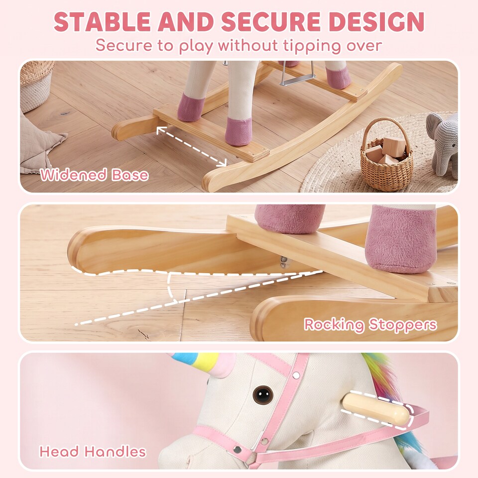 image 1 of AIYAPLAY Unicorn Rocking Horse with Sound for 1-3 Years, Cream White