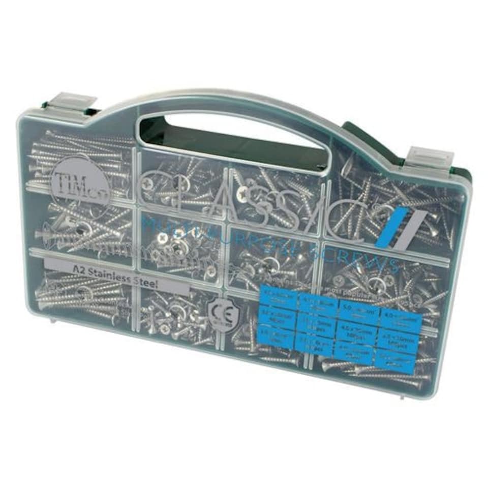 image 1 of Timco - Classic Multi-Purpose Screws - Mixed Tray - PZ - Double Countersunk - A2 Stainless Steel (Size 895pcs - 895 Pieces)