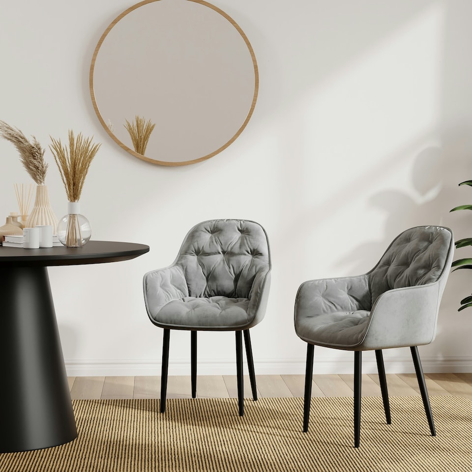image 1 of Set Of 6 Anika Modern Velvet Dining Chair Padded Seat Metal Legs (Grey)