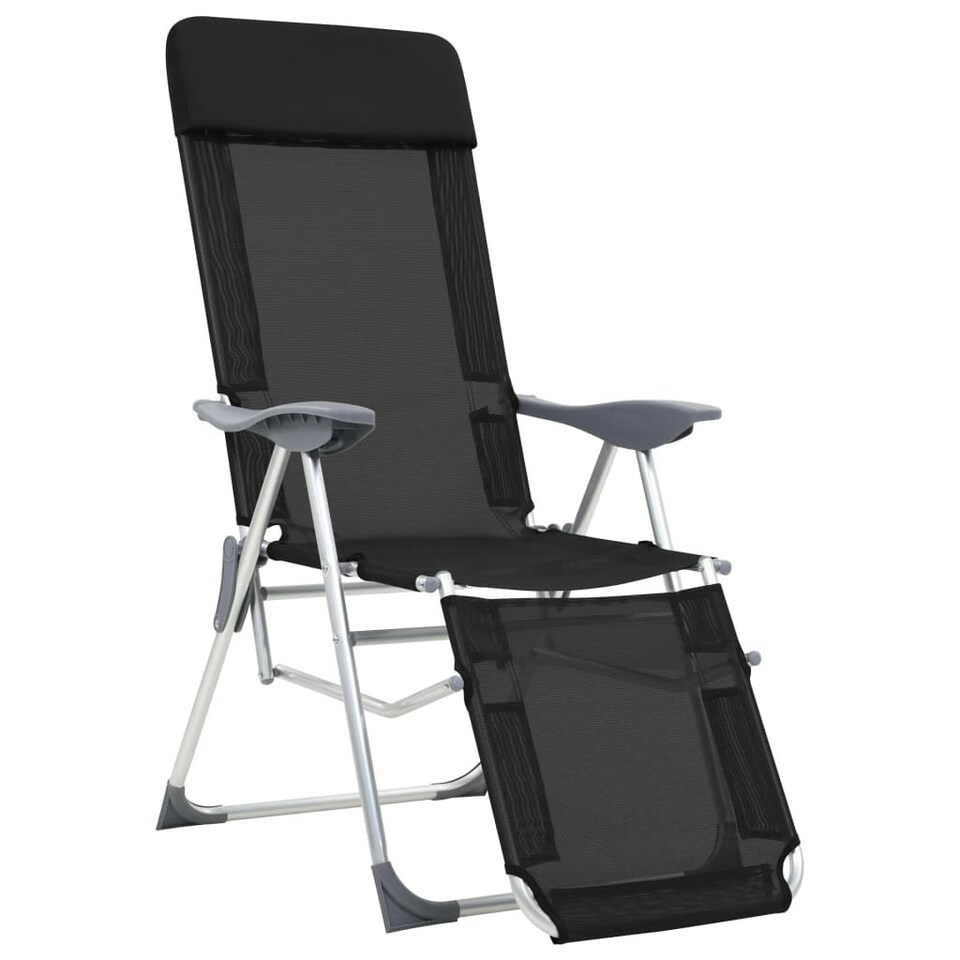 Folding Camping Chairs with Footrests 2 pcs Black Textilene Tesco