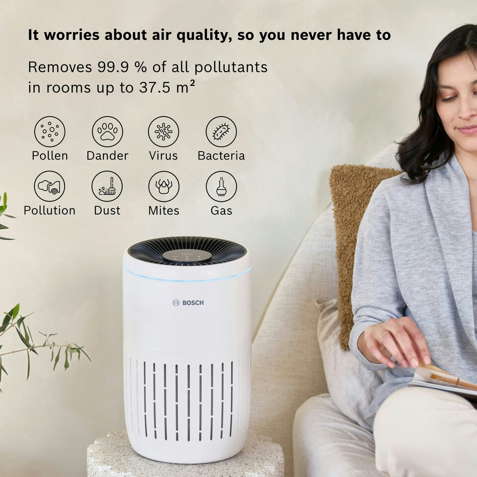 image 1 of Bosch Air 2000 Air Purifier for up to 37.5 m² - Removes efficiently Dirt with HEPA Filter, Smart Sensor, Quiet Mode - Suitable for Allergy Sufferers