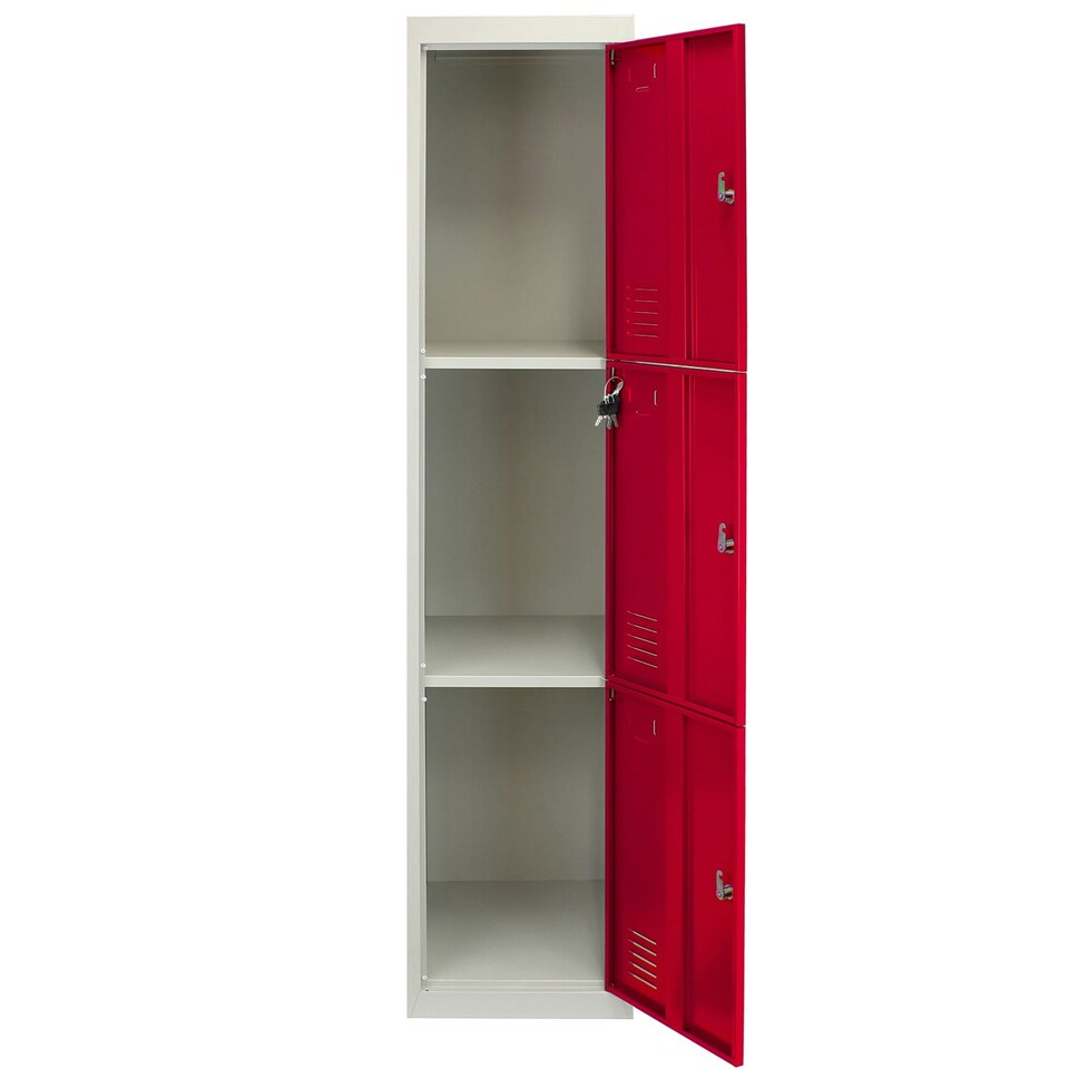 image 1 of Metal Storage Lockers - Three Doors, Flatpacked, Red Red
