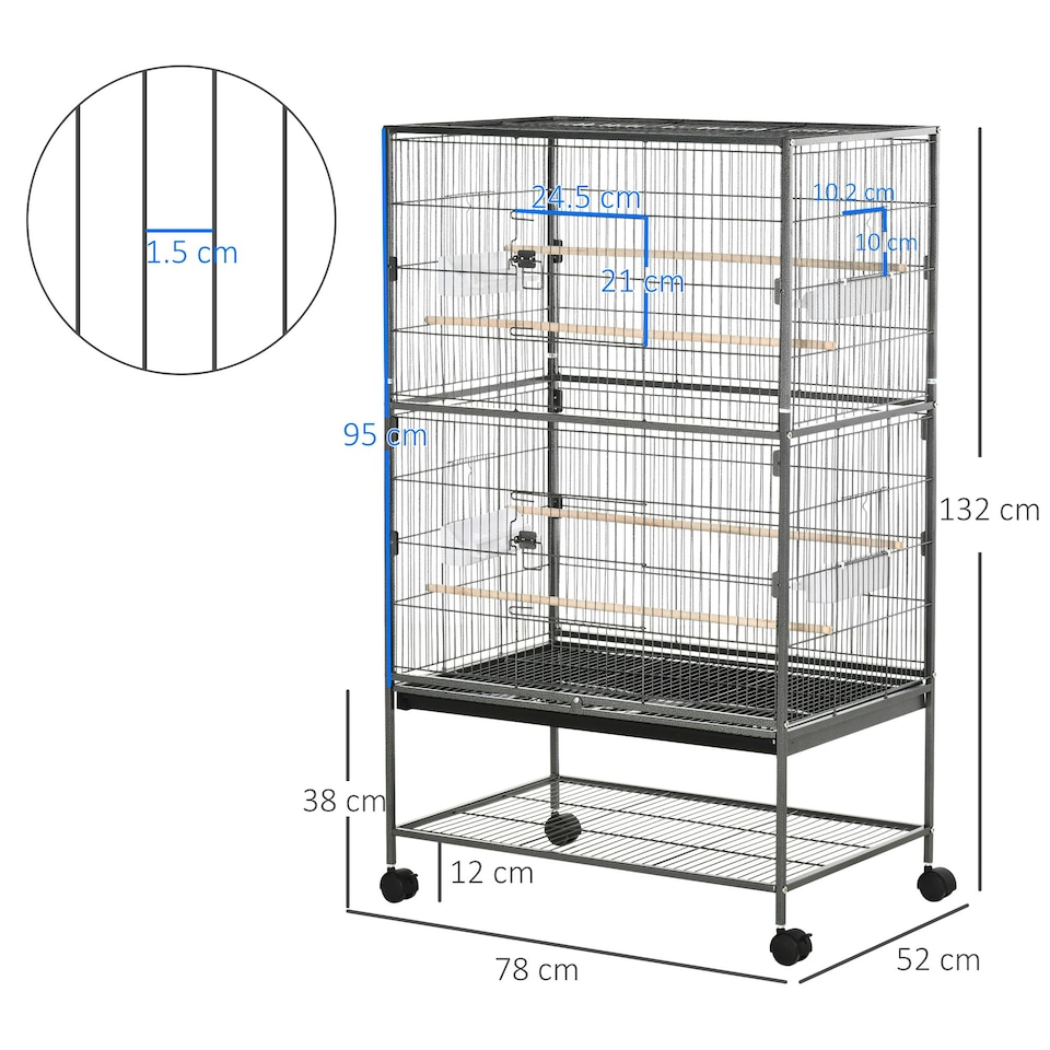 image 1 of PawHut Large Bird Cage Budgie Cage for Finch Canaries Parrot with Stand Grey