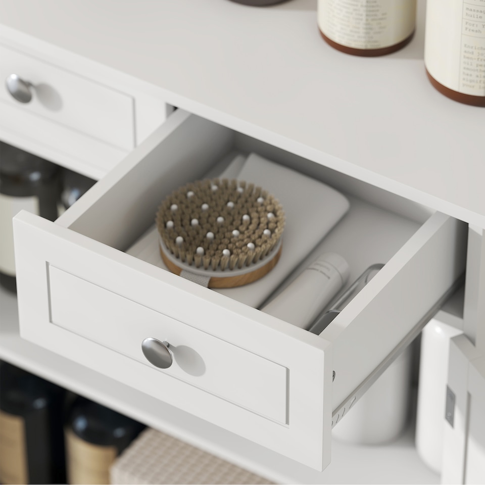 image 1 of kleankin 75x60cm Freestanding Bathroom Storage Cabinet Unit w  2 Drawers Cupboard Adjustable Shelf Metal Handles Traditional Style White