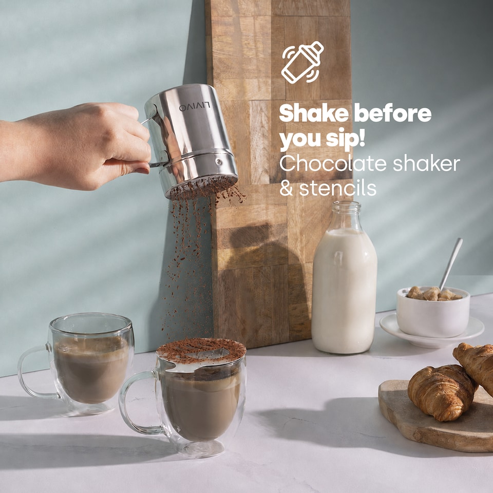 image 1 of LIVIVO Latte Art Stencil Kit with Cocoa and Sugar Duster
