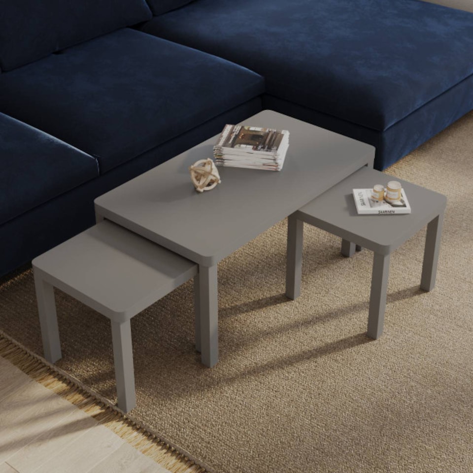 image 1 of URBNLIVING Wooden Nesting Stacking Tables Set Of 3 | Multi | Grey | 3