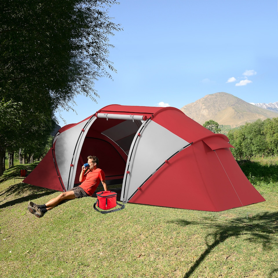 image 1 of Outsunny 4 Person Camping Tent Dome Family Travel Group Hiking Room Fishing