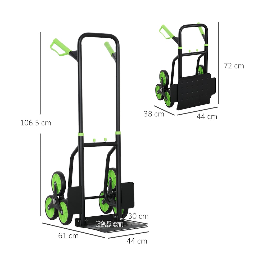 image 1 of DURHAND Stair Climbing Hand Truck, Heavy Duty Foldable Trolley on Wheels, Multi-Purpose Sack, Steel Truck Moving Trolley, 120kg, Green