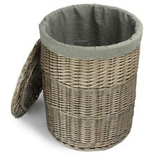 Large Antique Wash Round Laundry Basket with Grey Sage Lining Grey | Grey