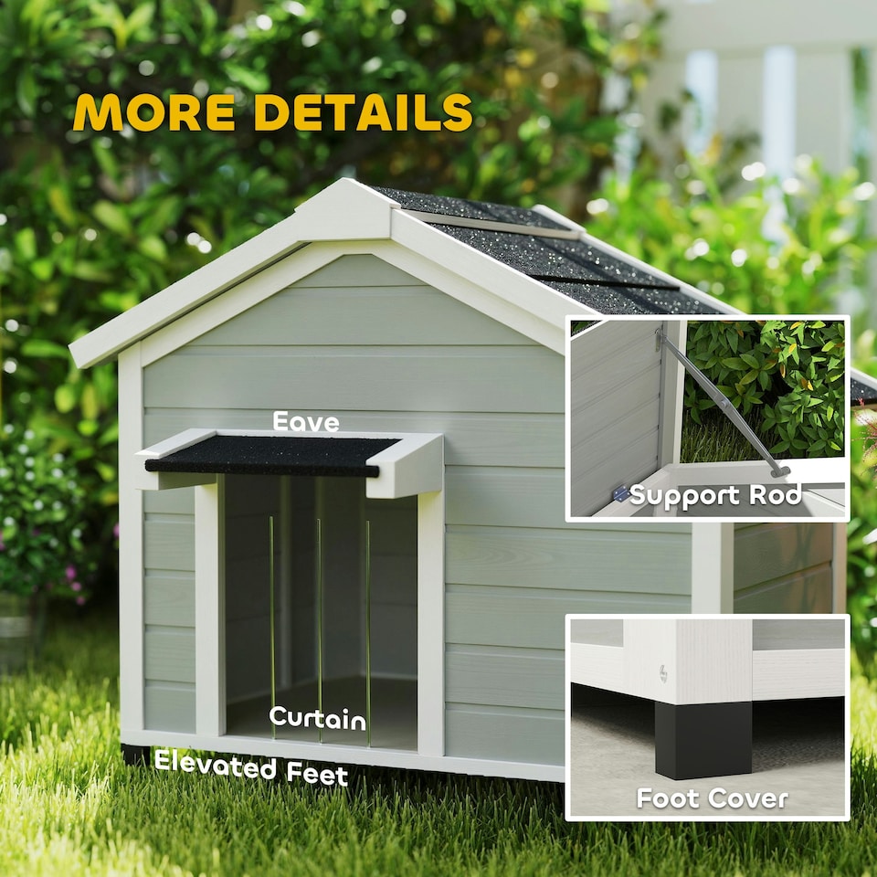 image 1 of PawHut Wooden Dog house with Openable Roof, Removable Floor, Light Grey
