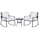image 2 of Outsunny Rattan Bistro Set, 3 Pieces Wicker Garden Furniture Set with Rocking Chairs and Round Glass Top Coffee Table, Small Balcony Furniture with Cushions for Outdoor, Porch, Brown
