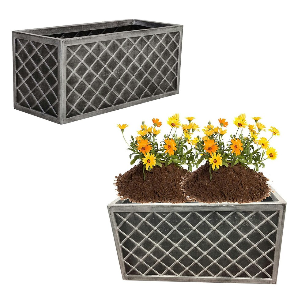image 1 of 1 x Lazio Effect Trough Patio Planter Pewter Grey Large Garden Flower Pot Grey