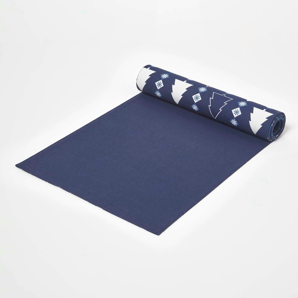 image 1 of Homescapes Blue Winterland Christmas Table Runner - 35 x 250 cm | Blue | One Size | 1