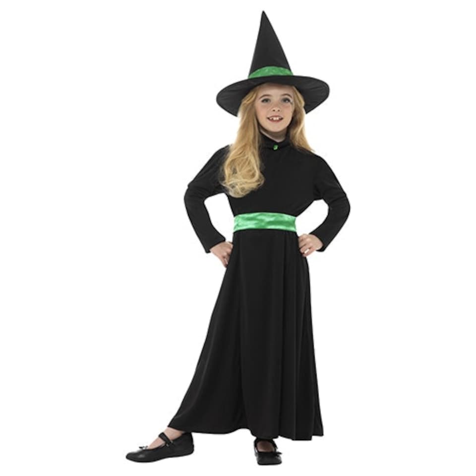 image 1 of Wicked Witch Black and Green Girls Fancy Dress Costume Kids Medium - Age 7-9
