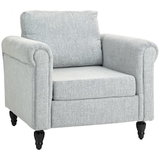 HOMCOM Armchair, Upholstered Accent Chair, Occasional Fireside Chair with Back Pillow and Rubber Wood Legs, Single Sofa for Living Room, Reading Room, Light Grey