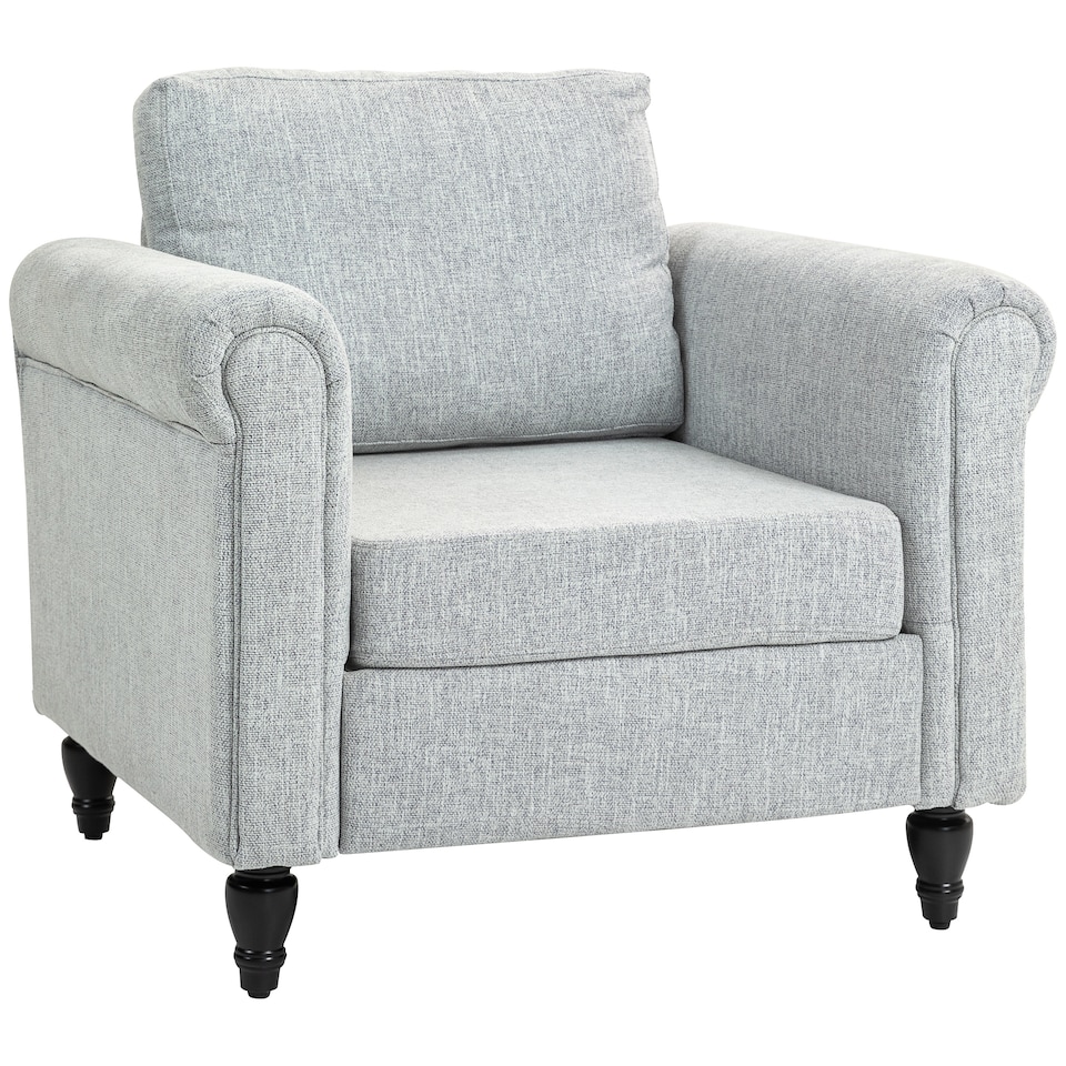 image 1 of HOMCOM Armchair, Upholstered Accent Chair, Occasional Fireside Chair with Back Pillow and Rubber Wood Legs, Single Sofa for Living Room, Reading Room, Light Grey