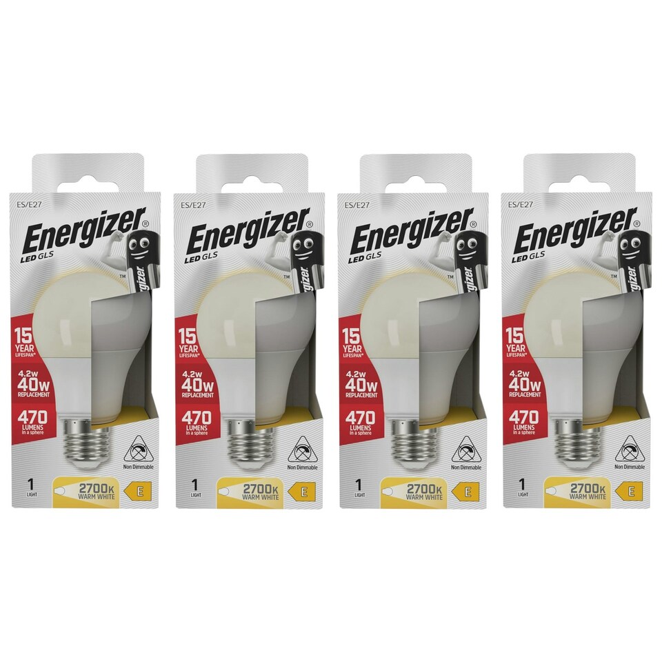 image 1 of Energizer LED GLS E27 470lm 4.2W 2700K (Warm White) Light Bulb - Pack of 4