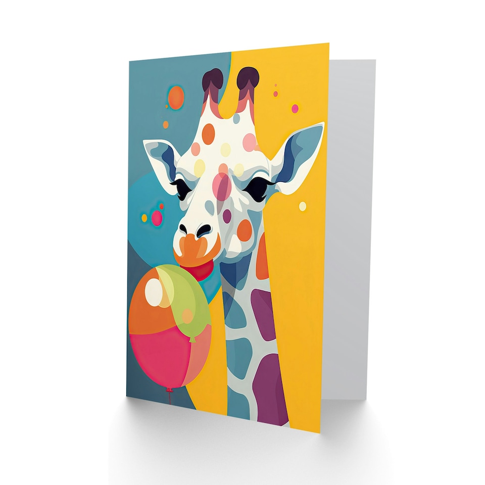 image 1 of Cute Colourful Balloon Kids Giraffe Baby Birthday Card