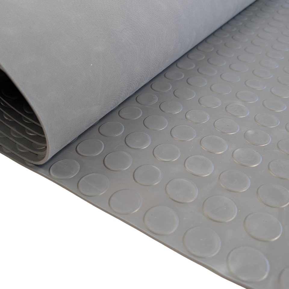 image 1 of Grey Rubber Flooring Matting Roll - 1m Wide - 4m Long - 3mm Thick - Non Slip Coin Pattern - Commercial Grade - Home Garage Shed