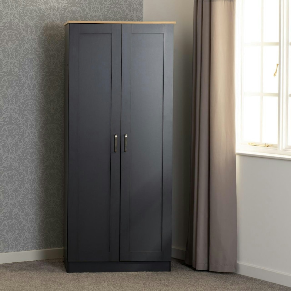 image 1 of Portland 2 Door Wardrobe - L53.5 x W80 x H187.5 cm - White/Oak Effect | White