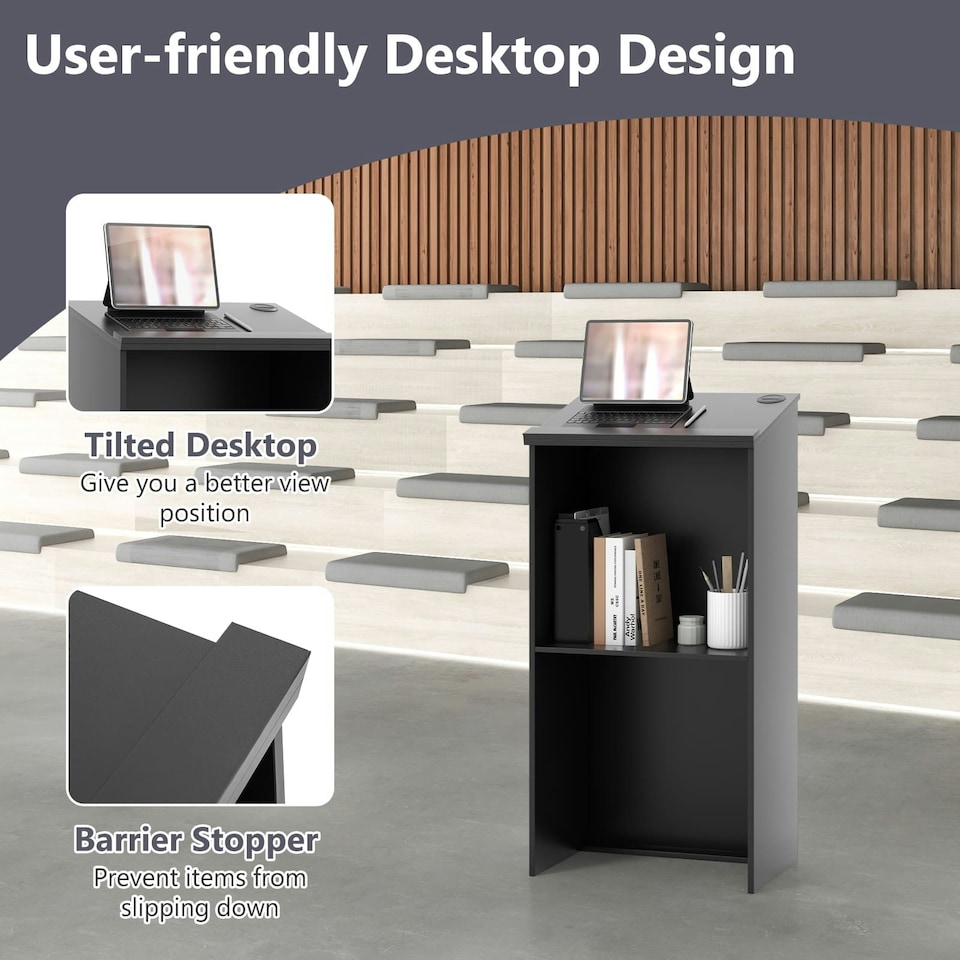 image 1 of COSTWAY Podium Stand Hostess Stand for Speakers with Storage Shelf Black