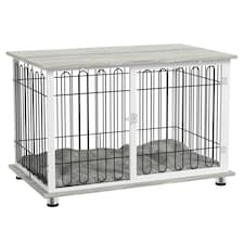 PawHut Dog Crate Furniture End Table w/ Soft Washable Cushion, Lockable Door