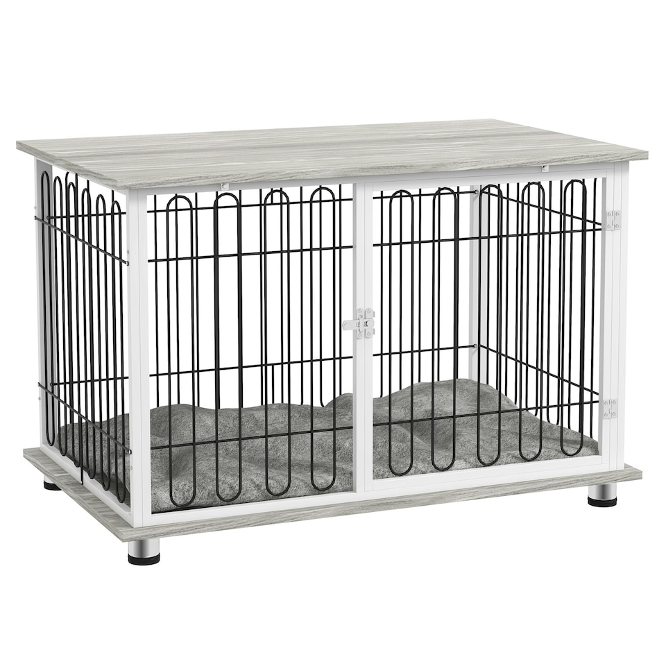 image 1 of PawHut Dog Crate Furniture End Table w/ Soft Washable Cushion, Lockable Door