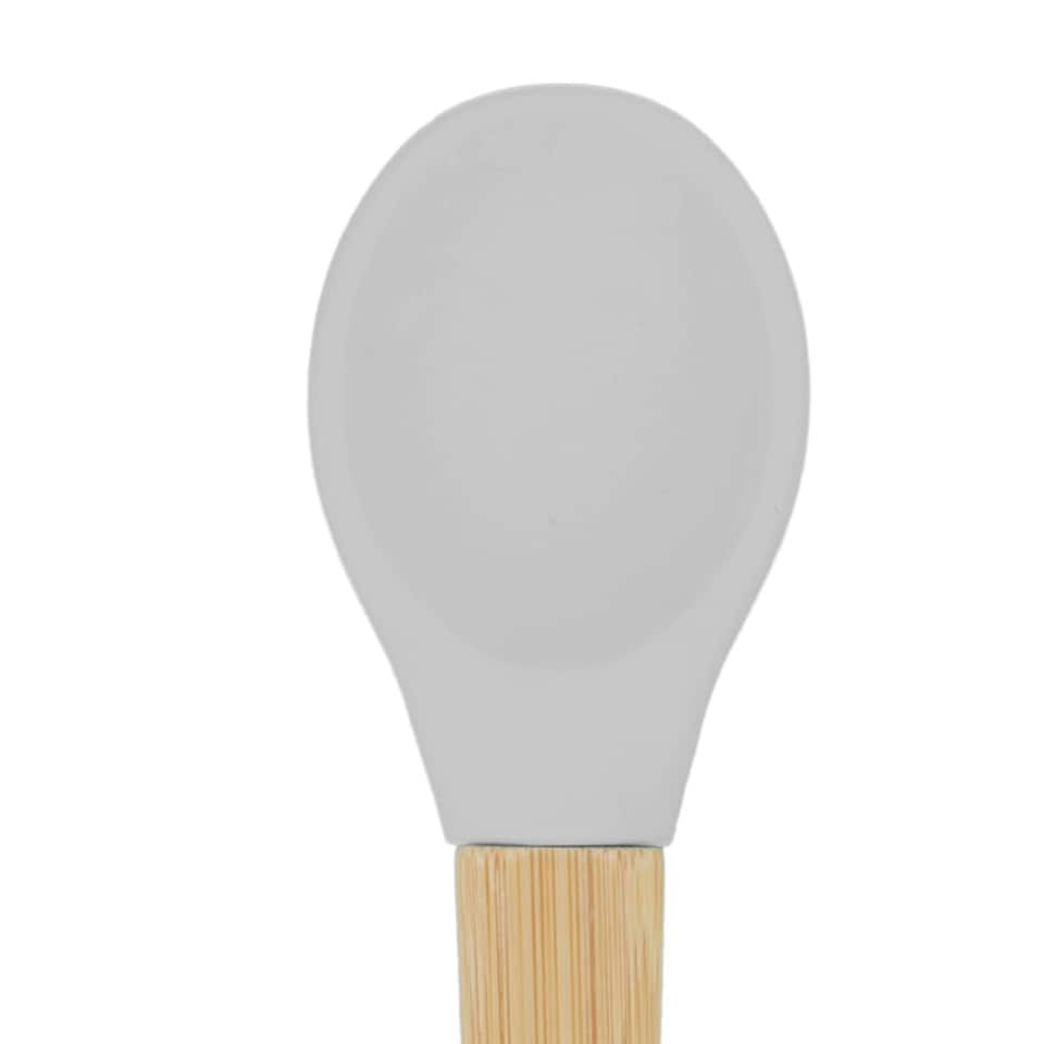 image 1 of Tiny Dining Children's Bamboo Silicone Tip Spoon - Grey