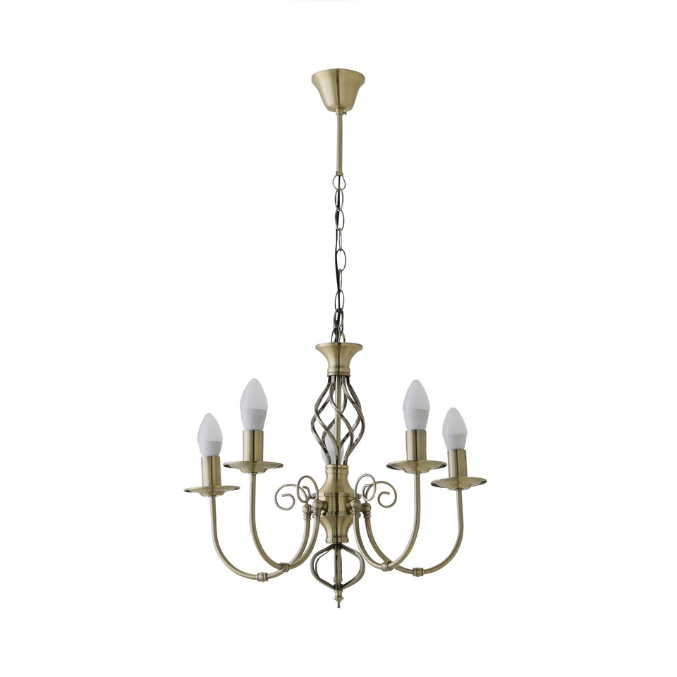 image 1 of ValueLights Memphis Antique Brass 5 Way Chandelier & Bulbs | Gold