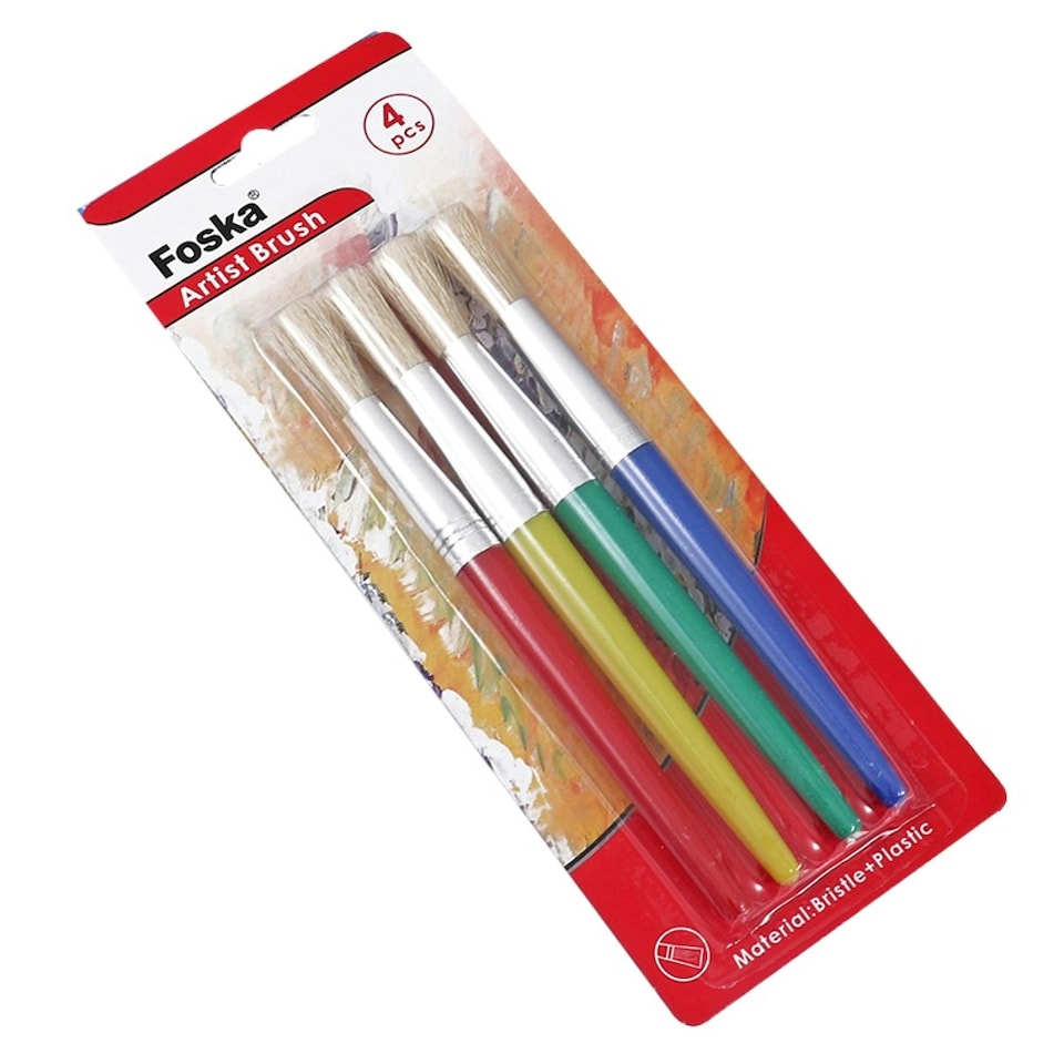 image 1 of Pack 4 Bristle Head And Chunky Plastic Body Artist Brushes