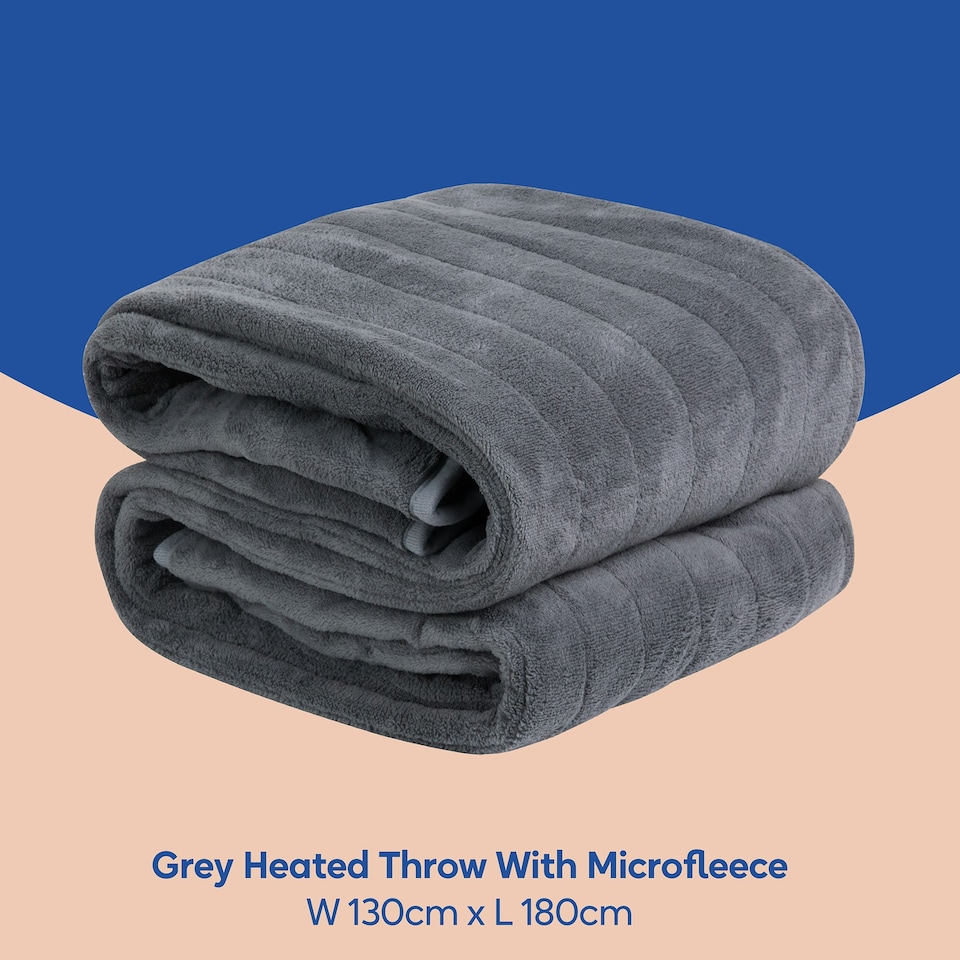 image 1 of Russell Hobbs Electric Blanket Grey Heated Throw Microfleece 9 Heat Settings RHHT1004GR Grey
