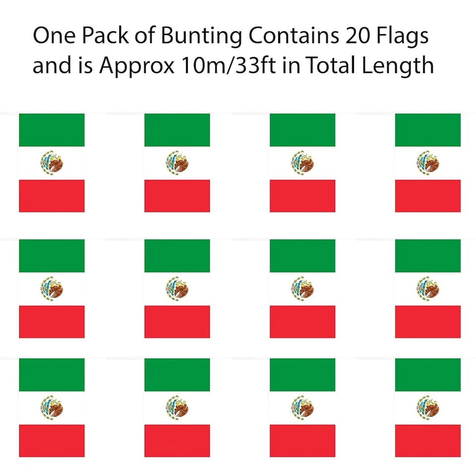 image 1 of Mexico Flag Rectangle Party Bunting 10m with 20 Flags