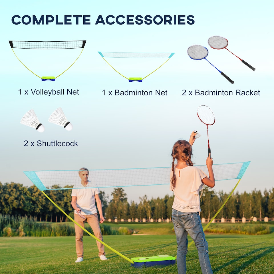image 1 of SPORTNOW Portable Badminton Net Set with Volleyball Net, Rackets, Shuttlecocks