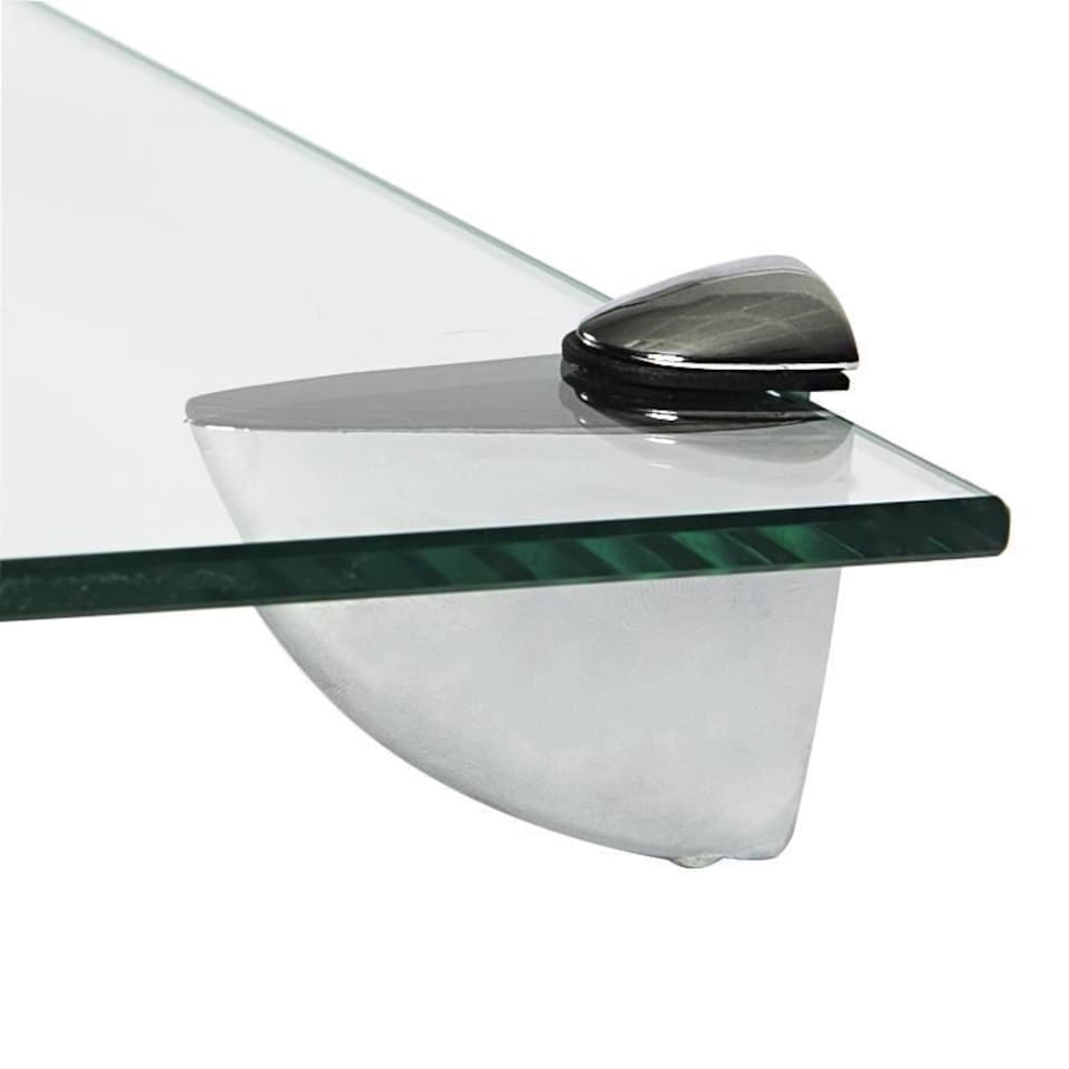 image 1 of Harbour Housewares Rounded Floating Glass Shelf - 50cm - Metallic Brackets - Bathroom Shower Storage Vanity Display Unit Shelf | Silver | Chrome | 6