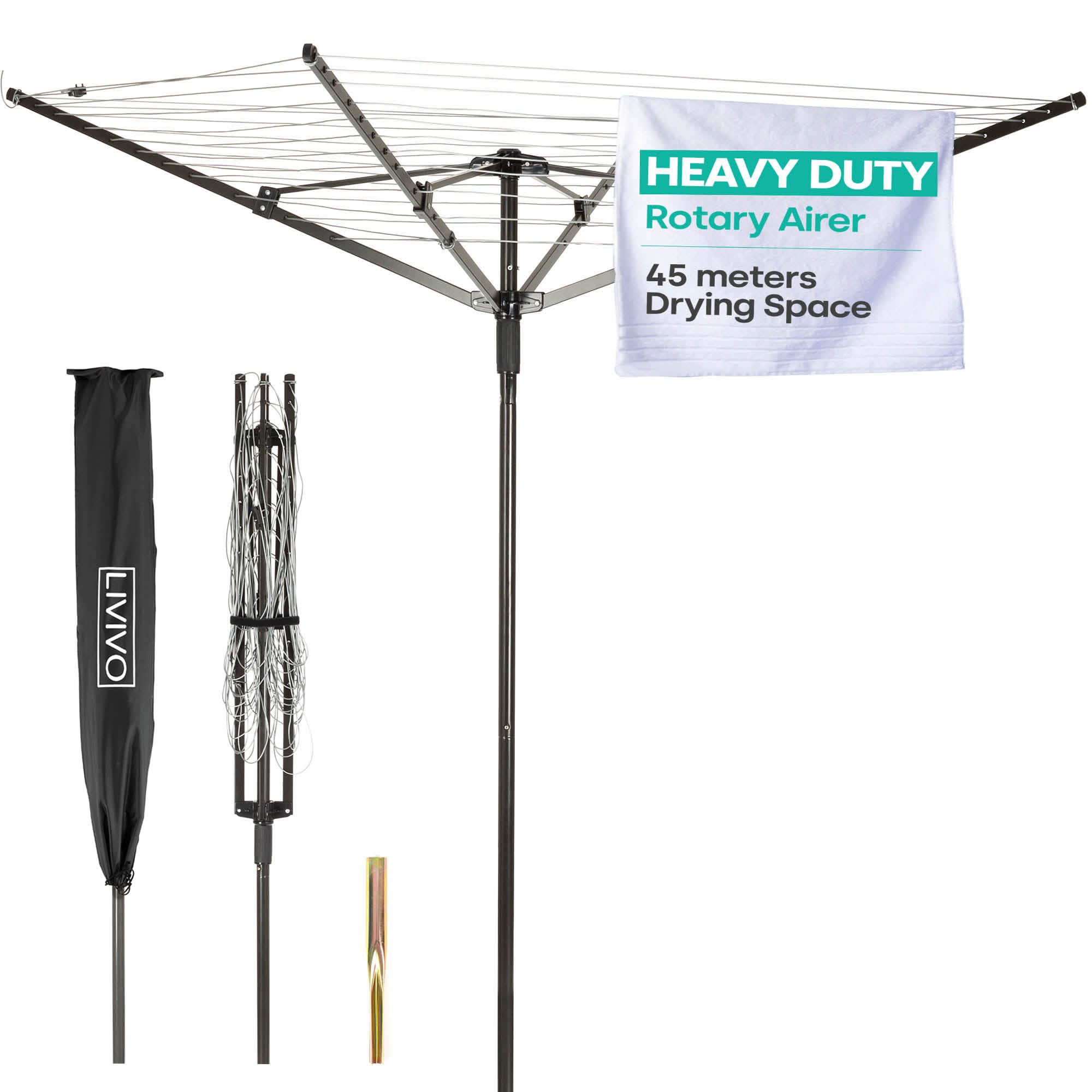 LIVIVO 4 Arm Rotary Clothes Airer Black