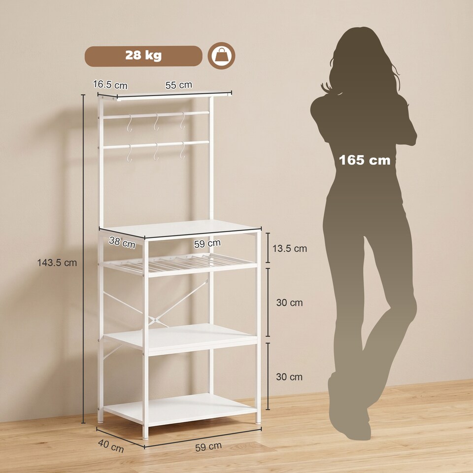image 1 of HOMCOM Freestanding Shelving Unit with 6 Hooks and Wine Rack