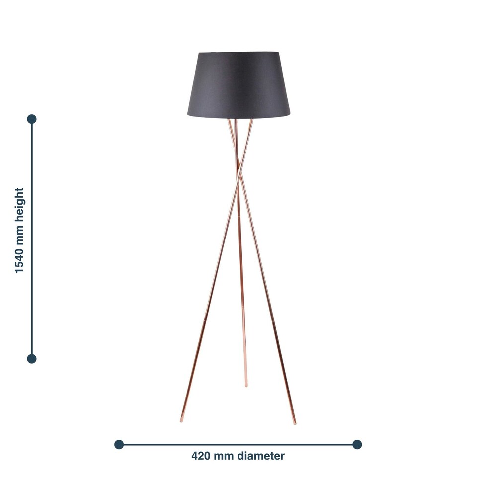 image 1 of First Choice Lighting Pair Copper Tripod Floor Lamp with Black Fabric Shade Copper | Black