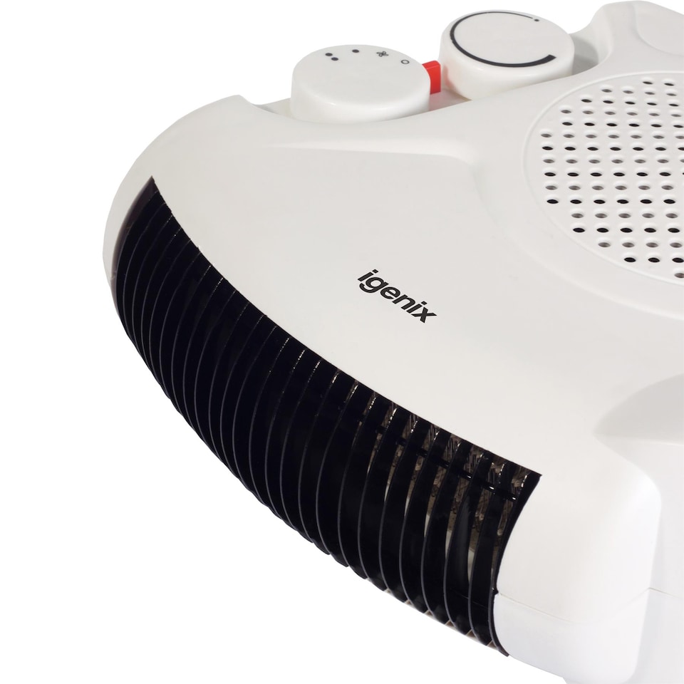 image 1 of Igenix 2kW Upright & Flat Fan Heater, 2 Heat Settings, Adjustable Thermostat, Overheat Protection, Tip Over Switch, Power Indicator Light