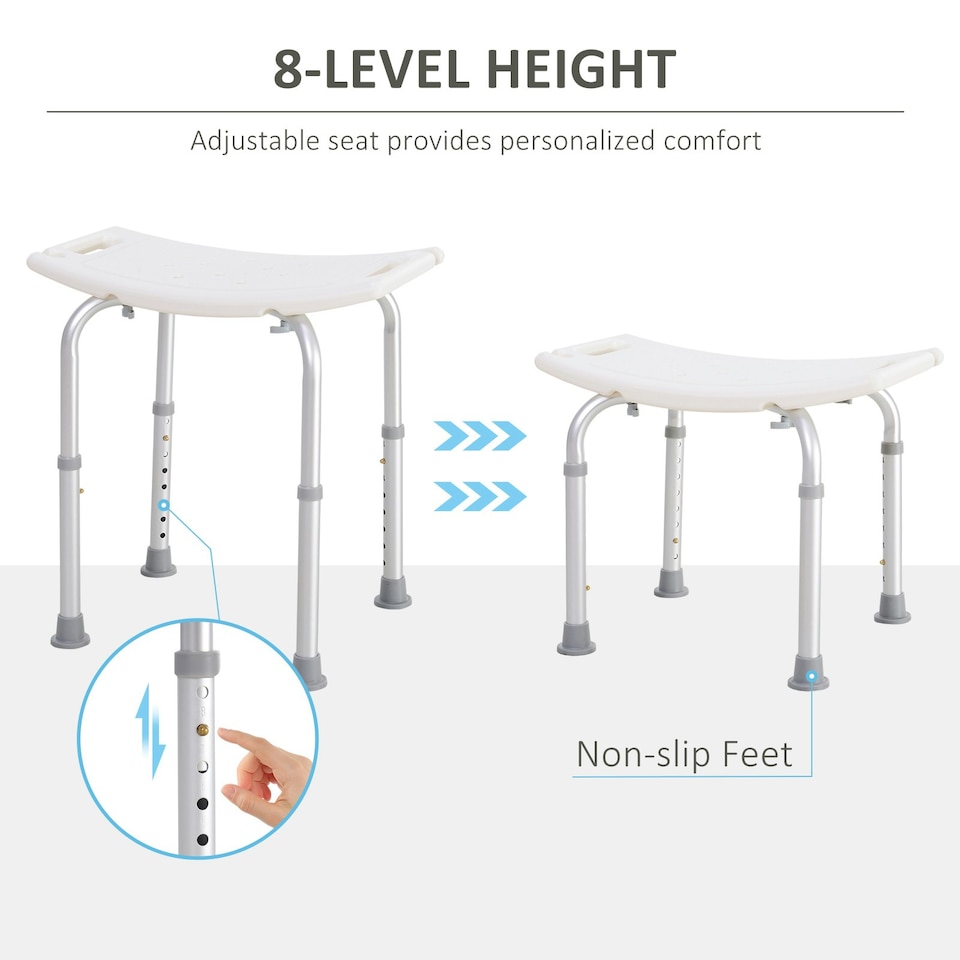 image 1 of HOMCOM Aluminium Shower Stool w/ Adjustable Height Non-Slip Bath Stool White