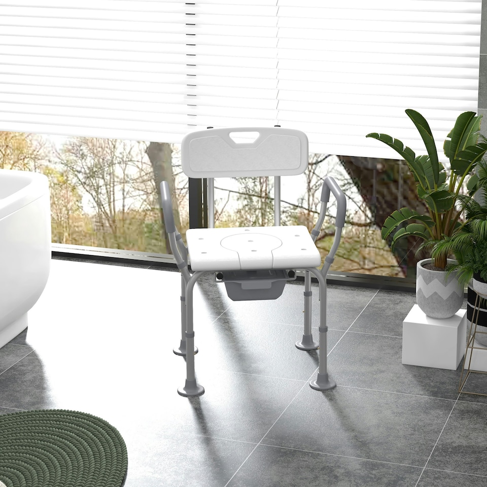image 1 of HOMCOM 3-in-1 Shower Chair Adjustable Bedside Commode Raised Toilet Seat White