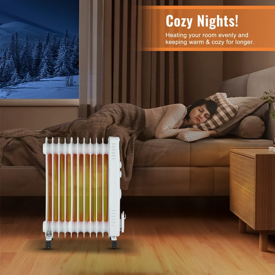 image 1 of PureMate 2500W 11 Fin Oil Filled Radiator - White