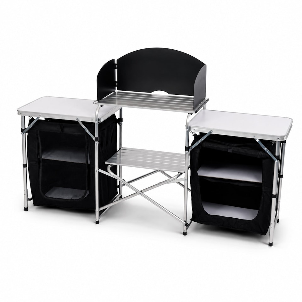 image 1 of Large Portable Folding Outdoor Aluminium Camping Travel Kitchen Work Top | Black