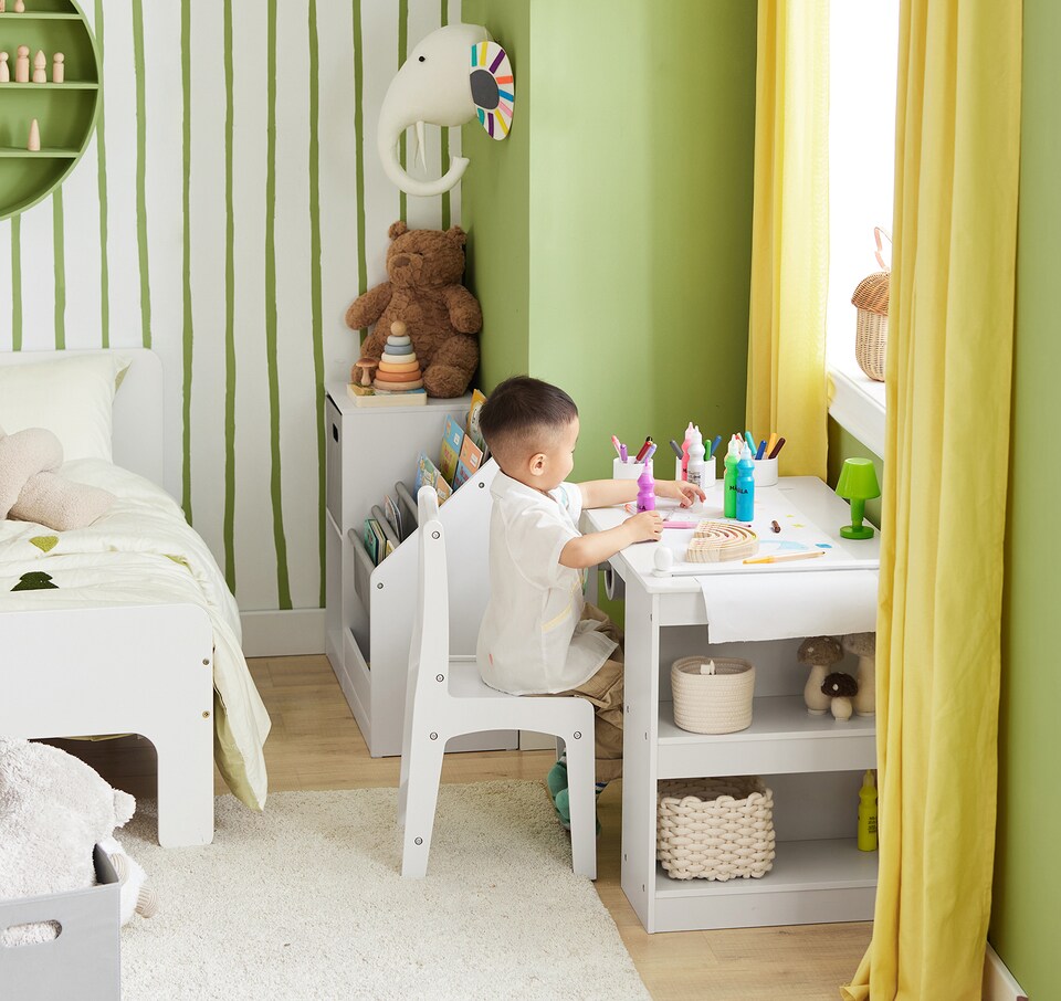 image 1 of SoBuy KMB60-W,Toddler Activity Table and Chair Set with Storage for Playroom | White | White