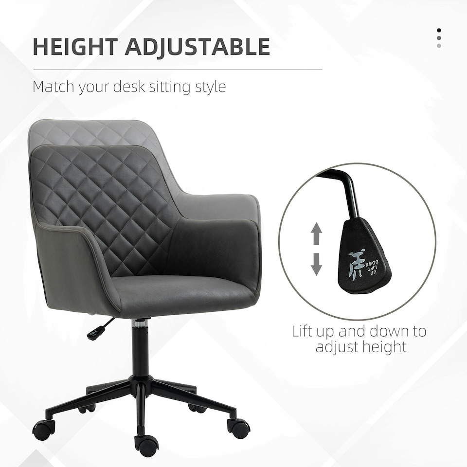 image 1 of Vinsetto Home Office Chair Leather-Feel Fabric Swivel Chair with Armrests Grey