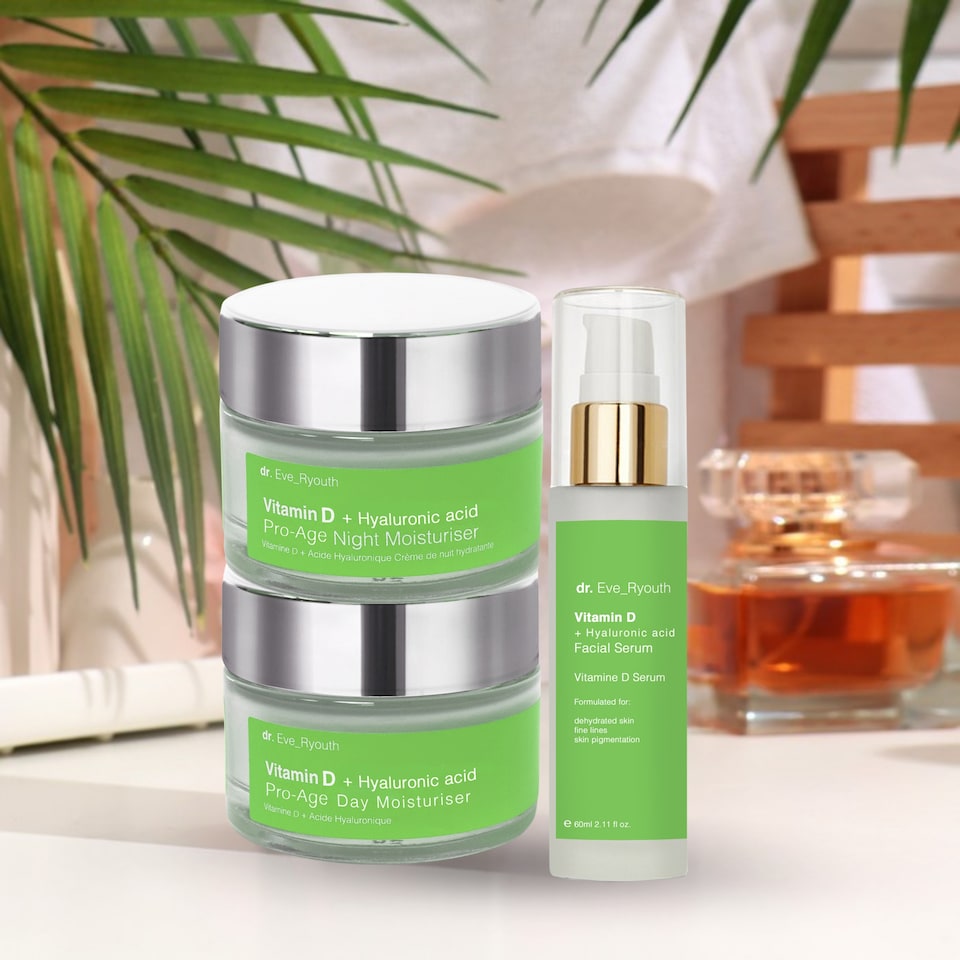 image 1 of Dr. Eve_Ryouth Vitamin D + Hyaluronic Acid Pro-Age Night Moisturiser 50ml + Vitamin D + Hyaluronic Acid Pro-Age Day Moisturiser 50ml + Vitamin D + Hyaluronic Acid Pro-Age Serum 60ml