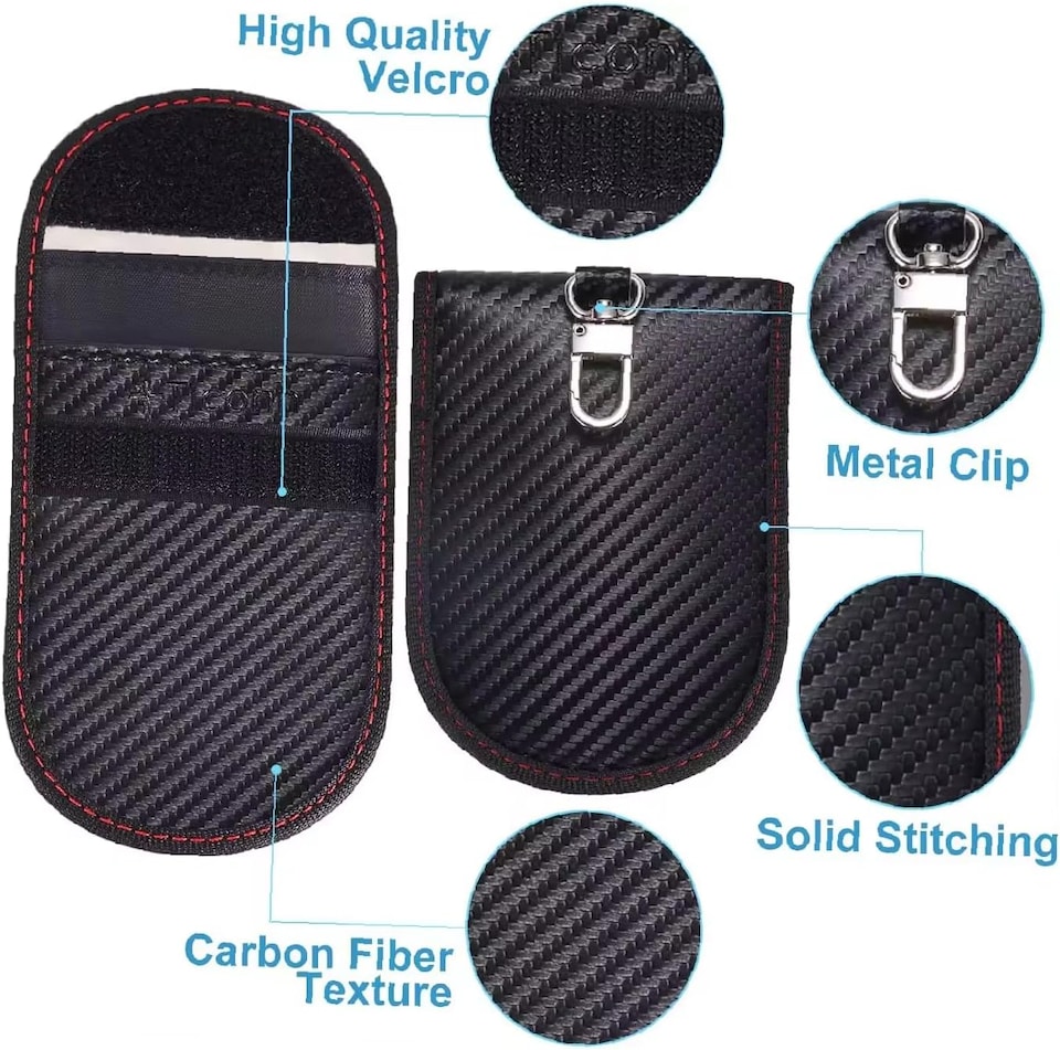 image 1 of KAV Faraday Key Fob Protector Carbon Fiber Compact RFID Signal Blocking Pouch for Pocket Size Car Key Wallets (Pack of 3)