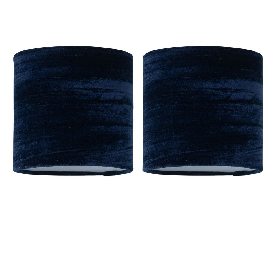 image 1 of First Choice Lighting Set of 2 Navy Blue Crushed Velvet 15.5cm Table Lamp Shades Blue