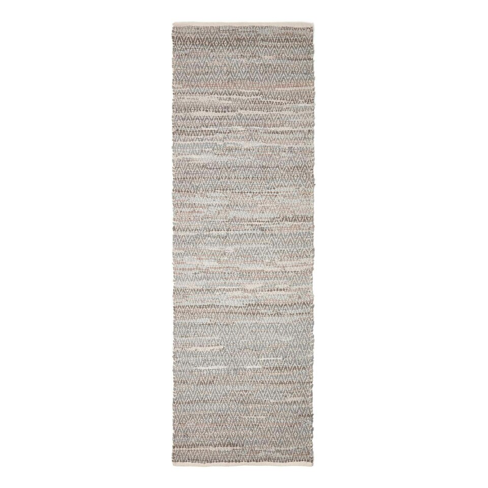 image 1 of Homescapes Grey Real Leather Handwoven Diamond Pattern Hall Runner - 66 x 200 cm Grey | 66 x 200 cm