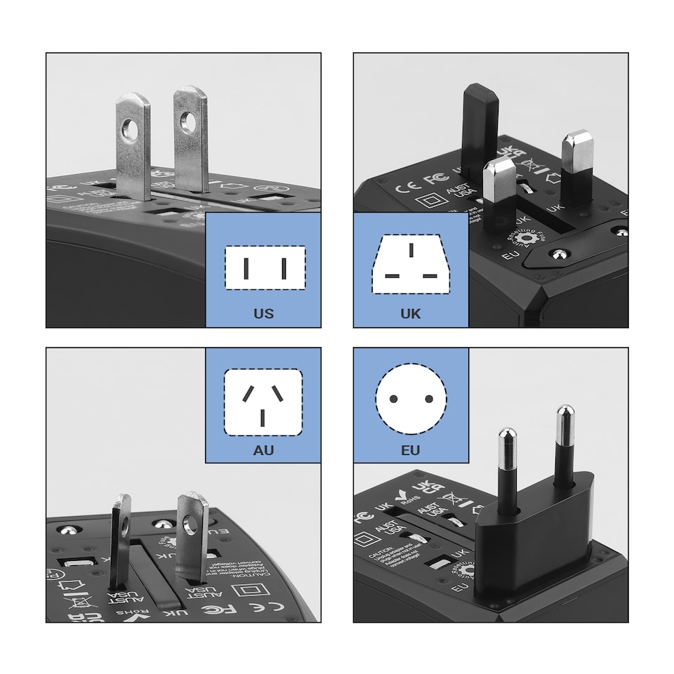 image 1 of World Travel Adaptor with USB Ports - UK EU AU US Universal Plug - Daffodil WAP150